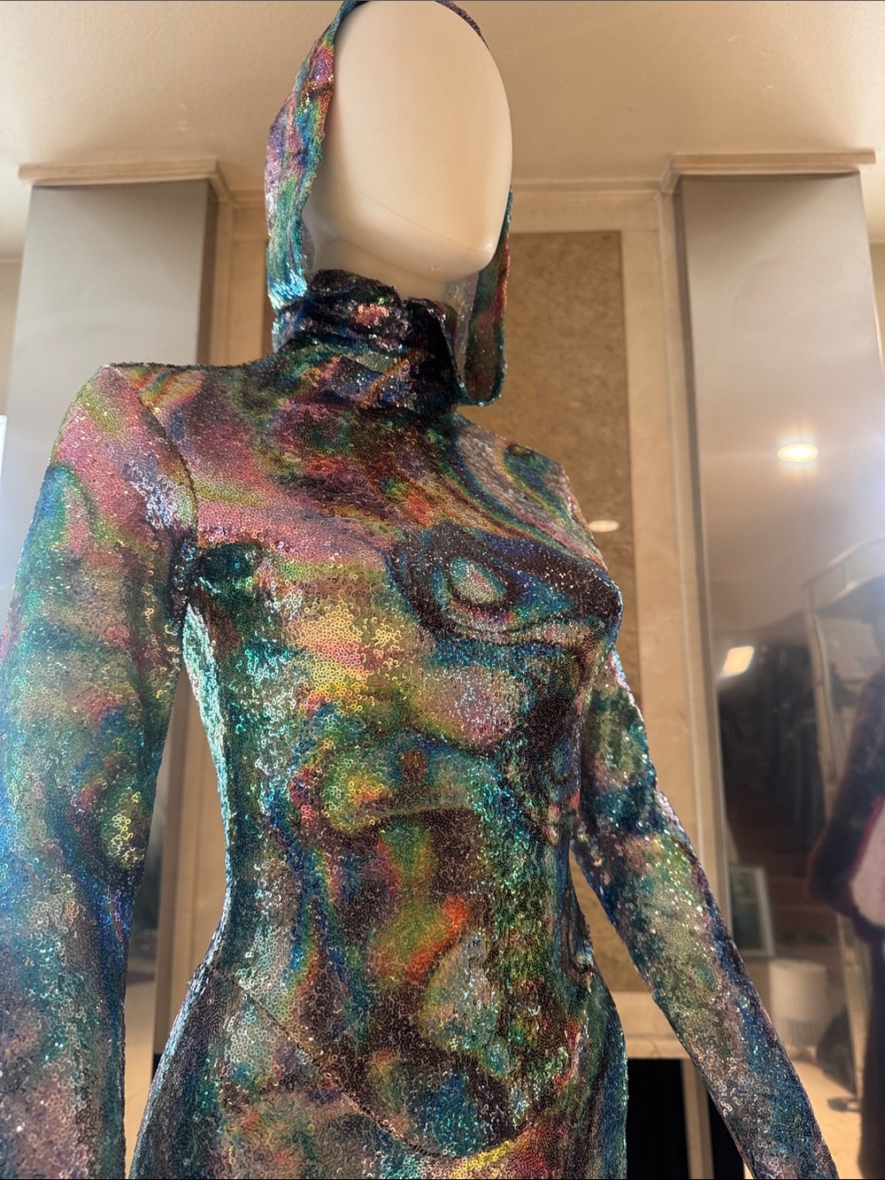 Mew Mews Nebraska Ombre Hooded Psychedelic Maxi Gown - Picture 6 of 15